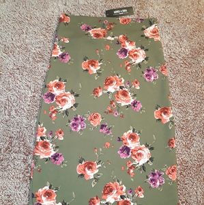Green floral pencil skirt